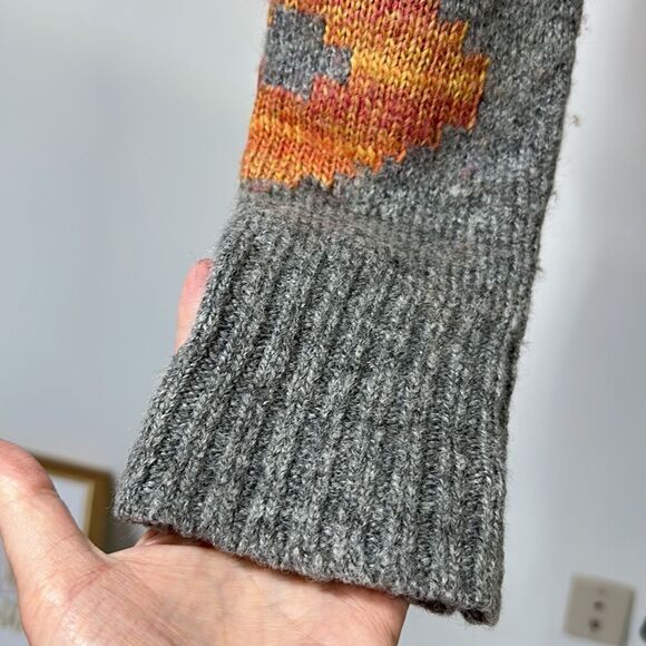 HINGE Women's Tribal Pattern Fringe Shawl Wrap Cardigan Gray Size Extra Small - Picture 5 of 10